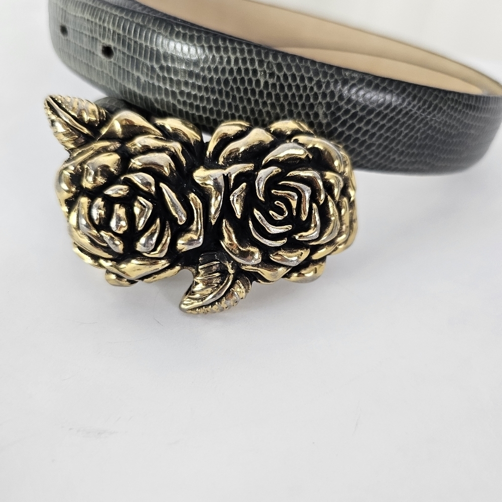 Galaxy USA taupe leather belt gold metal rose buckle pin hook - Picture 4 of 5